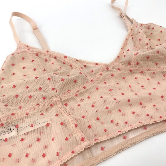 Intimately Free People Bralette Size Large Pink Mesh Sheer Polka Dot Bra - Picture 5 of 5